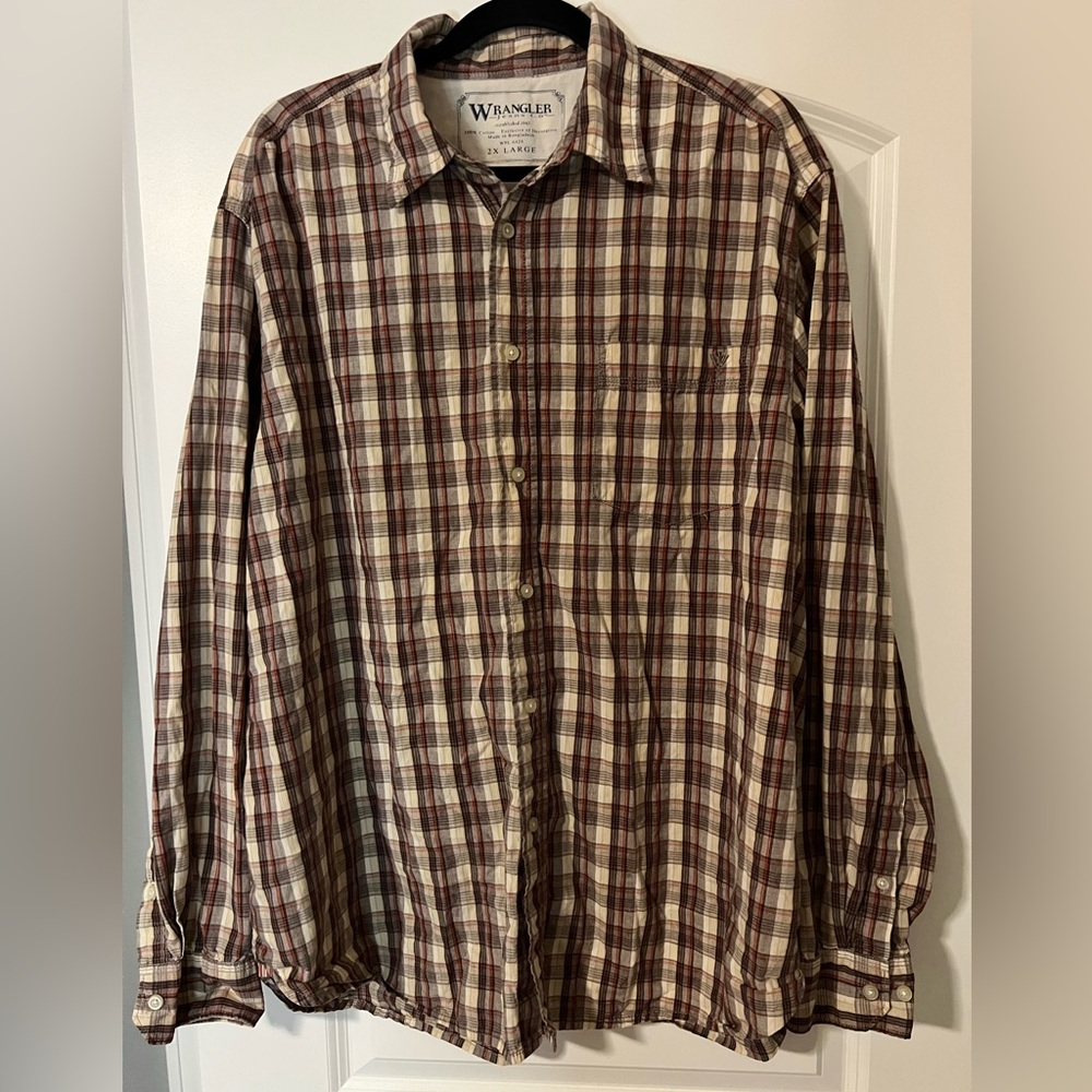 Wrangler Brown Casual Button Down Shirt Classic Plaid